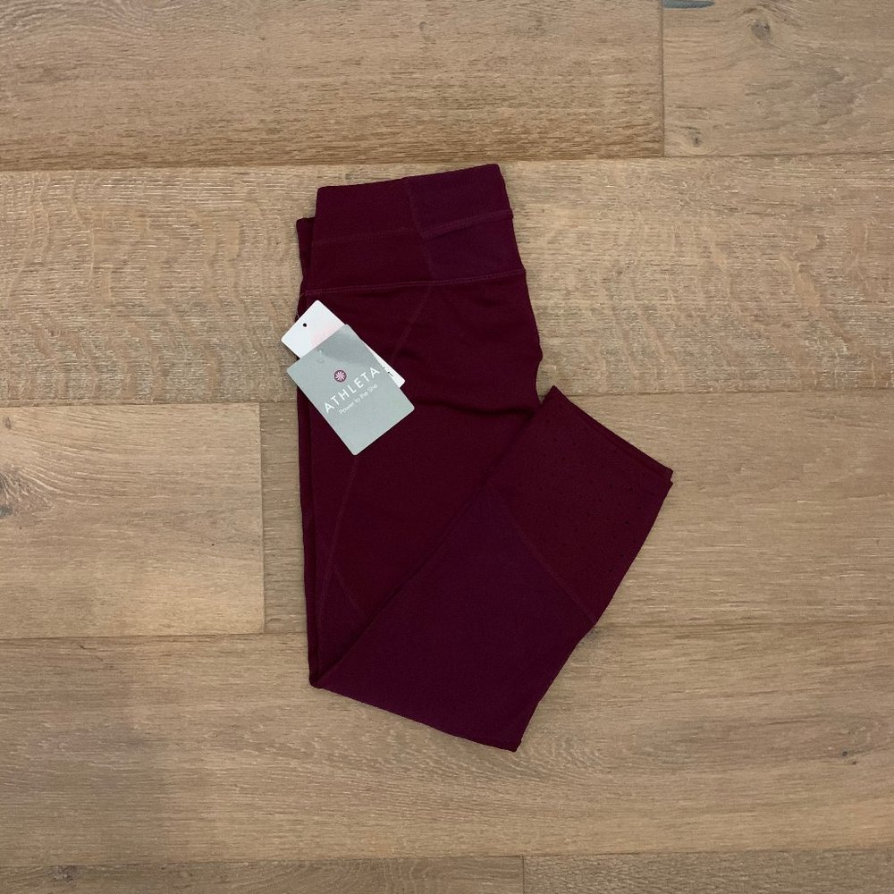 NWT Athleta Laser Mesh Sonar Leggings Maroon